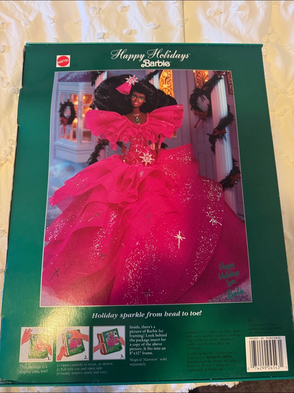 Barbie 1990 Happy Holidays Special Edition-Hot Pink Sparkle Holiday Gown Doll - Picture 4 of 4